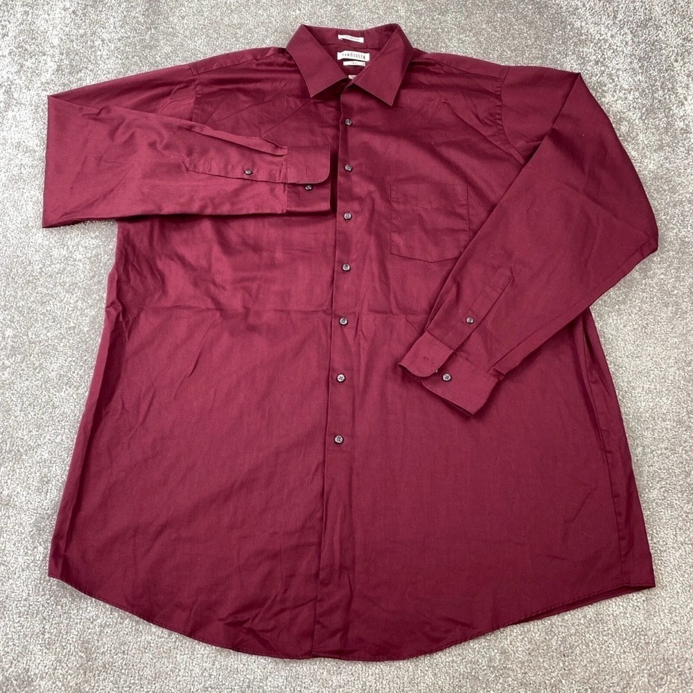 Van Heusen Tall Dress Shirt Maroon 18 35/36 Button Front Dress Shirt - Picture 2 of 3